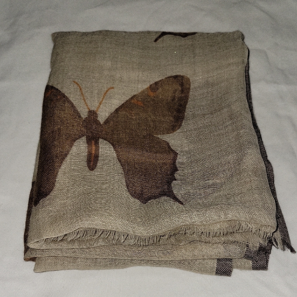 Butterfly Print Scarf in Beige and Brown - Picture 4 of 4